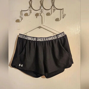 Under Armour Loose Heat Gear Black Logo Fold Over Band Pockets Running Shorts XL